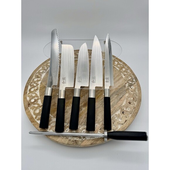KAI Wasabi Black 5 Knives Set Honing Steel Nakiri Santoku Chefs Yanagiba Bread - Picture 1 of 9